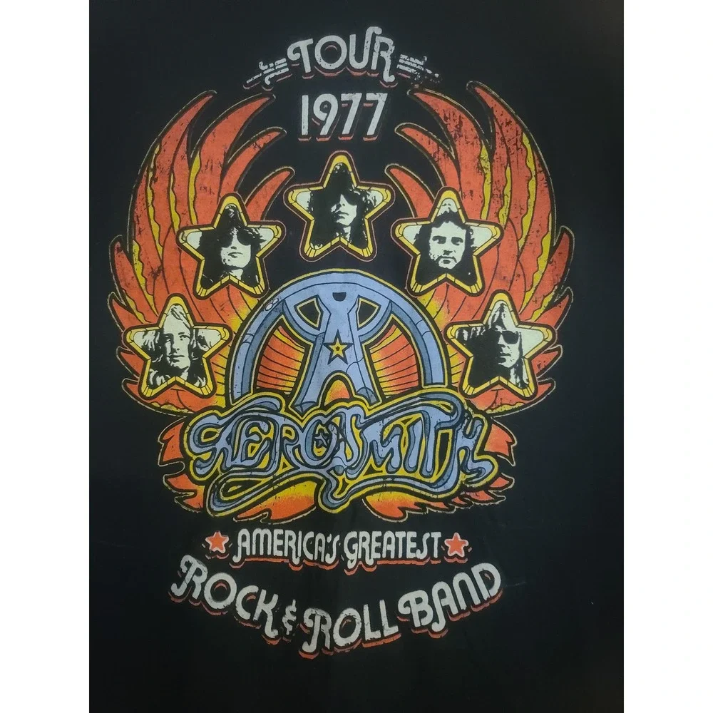 Aerosmith Rag Doll Tour 1977 Graphic T-Shirt Black Roll & Roll Med Cotton 2023